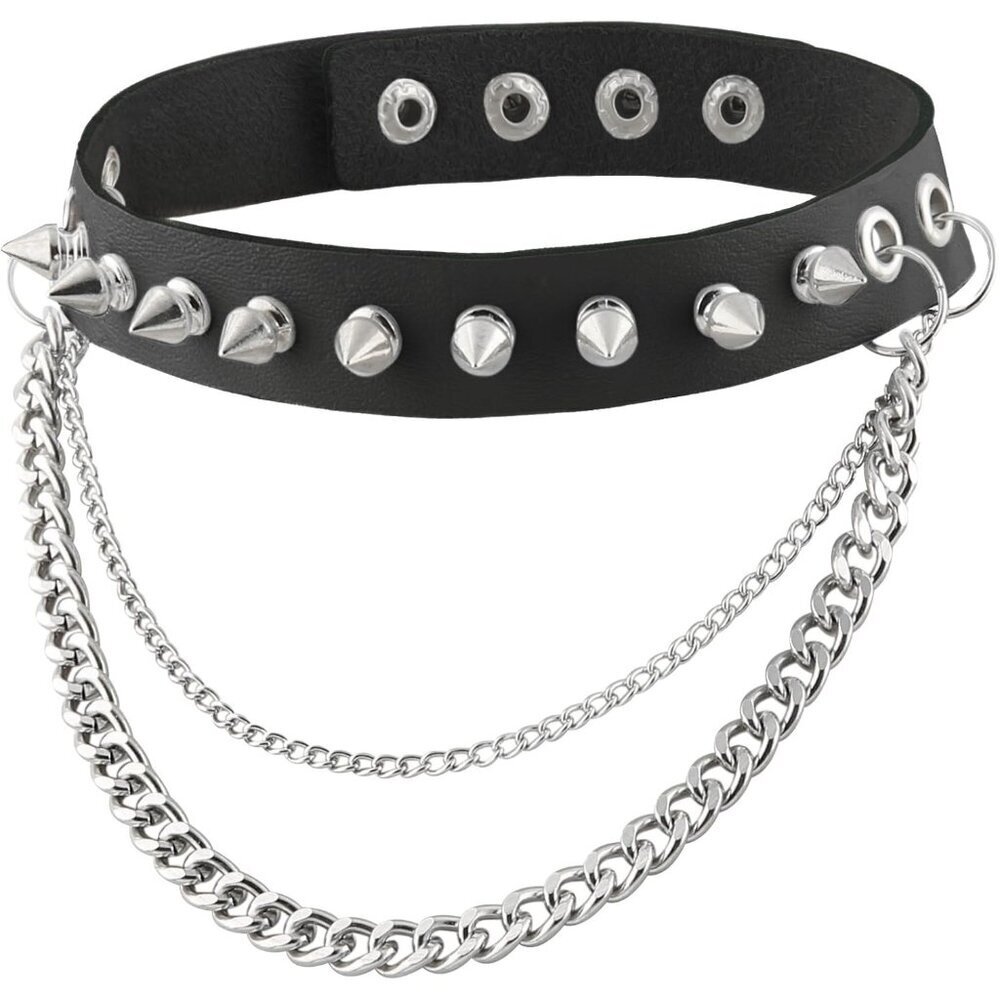 Women Men Punk Goth Leather Spike Choker Necklace Gift Accessory